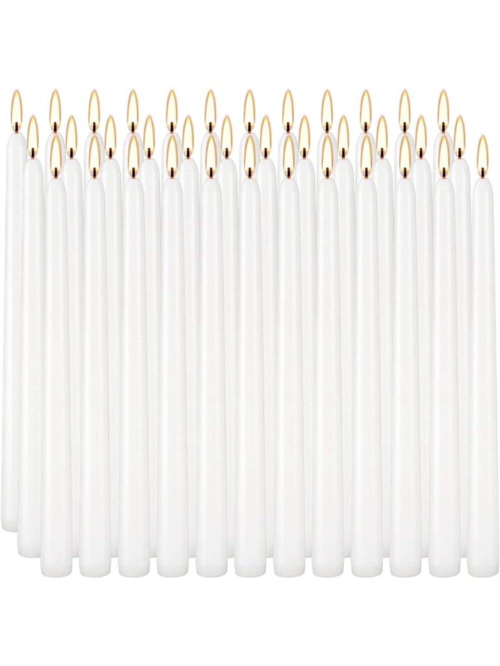 36 Pack White Taper Candles - Unscented, Smokeless, Dripless, 7-8 Hour Burn Time